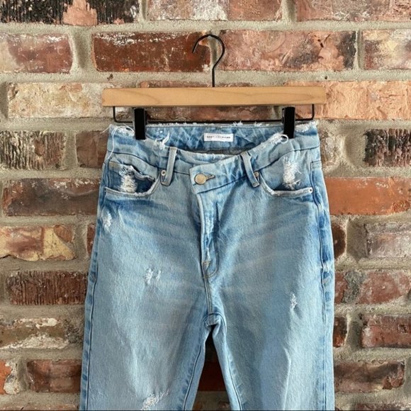 Good American Crossover Waist Distressed Skinny Jeans Blue 691 Light Wash - Picture 4 of 10